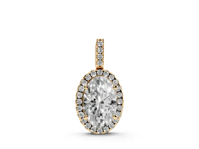 Oval Lab-Grown Diamond Halo Pendant Necklace | Yellow Gold