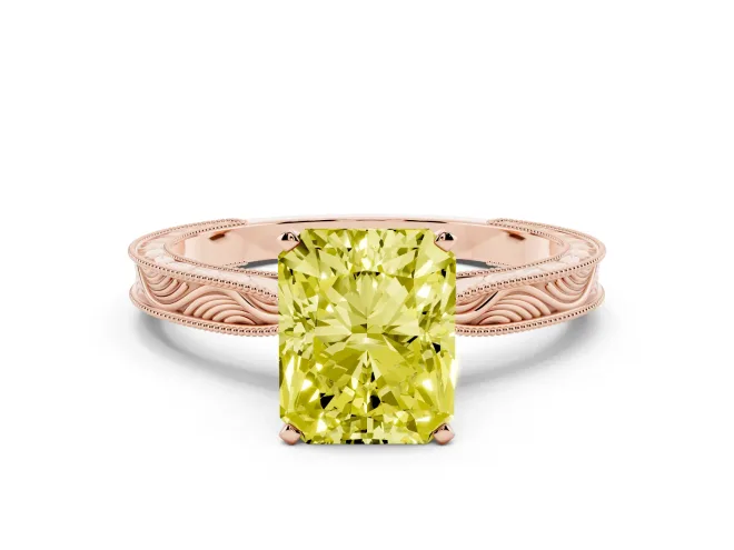 Radiant Cut Engraved Engagement Ring Setting for a Fancy Yellow Lab-Grown Diamond | Rose Gold