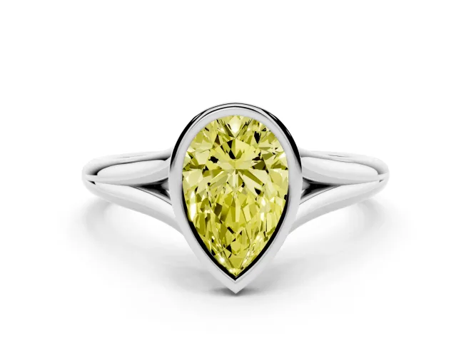 Pear-Shaped Bezel Engagement Ring Setting for a Fancy Yellow Lab-Grown Diamond | Platinum