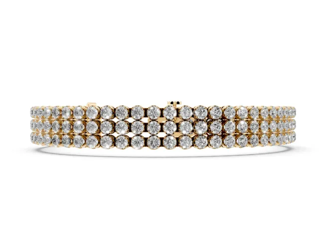 Round Lab-Grown Diamond Three-Row Tennis Bracelet | Claw Prong Cups | Yellow Gold