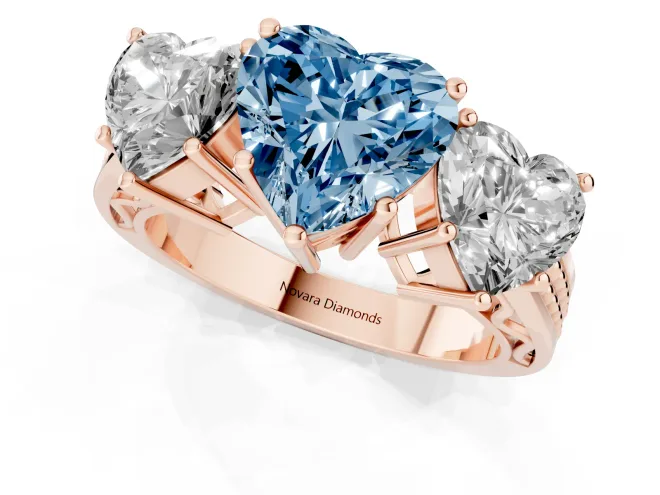 Heart-Shaped Three Stone Engagement Ring Setting for a Fancy Blue Lab-Grown Diamond | Beaded Shoulders | Rose Gold – second view