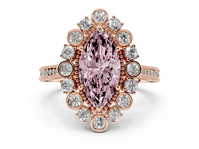 Marquise Scalloped Halo Engagement Ring Setting for a Fancy Pink Lab-Grown Diamond | Milgrain Edges | Rose Gold
