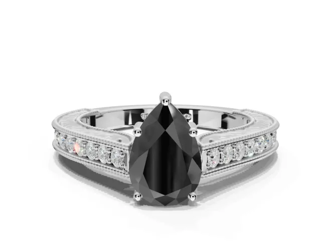Pear-Shaped Vintage Pavé Engagement Ring Setting for a Black Center | Sterling Silver
