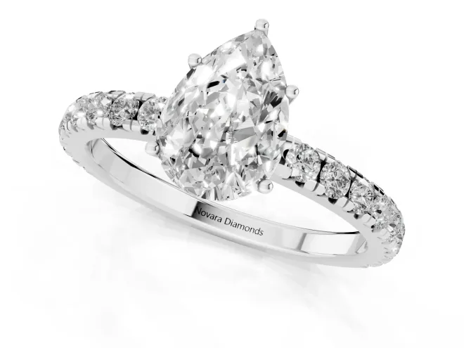 Pear Cut Diamond Pavé Solitaire Engagement Ring Set in White gold with Prong Setting – second view