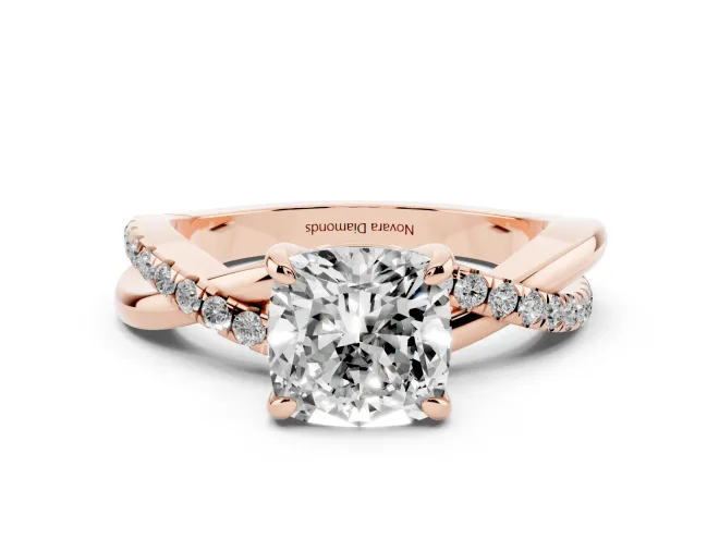 Cushion Cut Pavé Twist Engagement Ring Setting | Crossover Band | Rose Gold