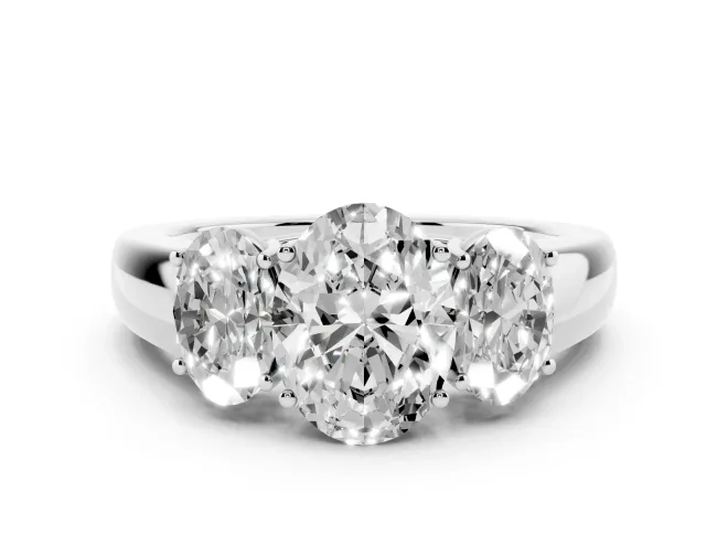 Oval Three Stone Engagement Ring Setting | Touching Side Stones | White Gold