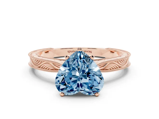 Heart-Shaped Engraved Engagement Ring Setting for a Fancy Blue Lab-Grown Diamond | Rose Gold
