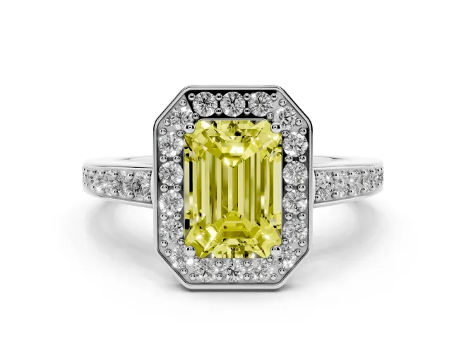 Emerald Cut Framed Halo Engagement Ring Setting for a Fancy Yellow Lab-Grown Diamond | White Gold