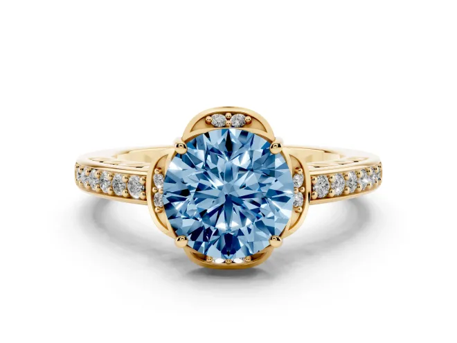 Round Floral Pavé Engagement Ring Setting for a Fancy Blue Lab-Grown Diamond | Yellow Gold