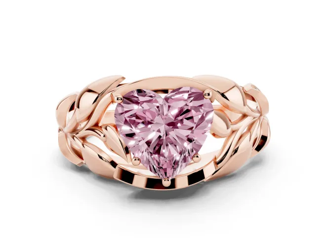 Heart-Shaped Leaf Bypass Engagement Ring Setting for a Fancy Pink Lab-Grown Diamond | Rose Gold