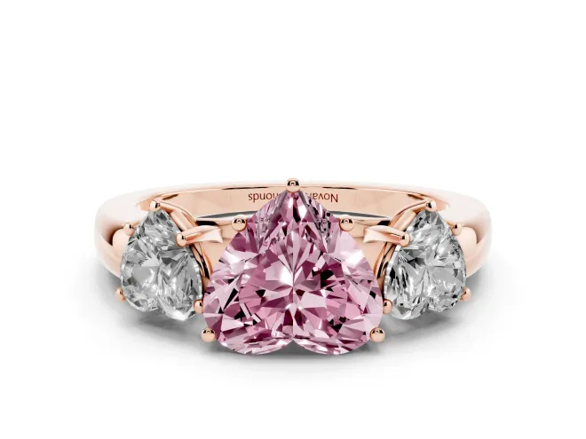 Heart-Shaped Three Stone Engagement Ring Setting for a Fancy Pink Lab-Grown Diamond | Matching Side Stones | Rose Gold