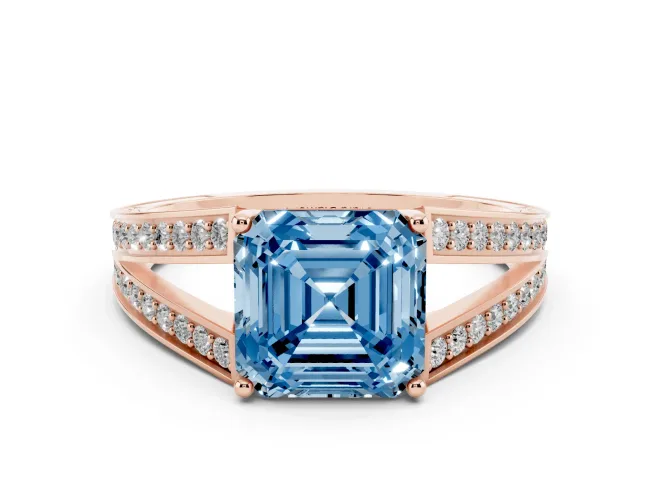 Asscher Cut Split Shank Pavé Engagement Ring Setting for a Fancy Blue Lab-Grown Diamond | Rose Gold