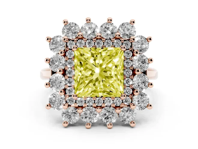 Princess Cut Floral Double Halo Engagement Ring Setting for a Fancy Yellow Lab-Grown Diamond | Plain Band | Rose Gold