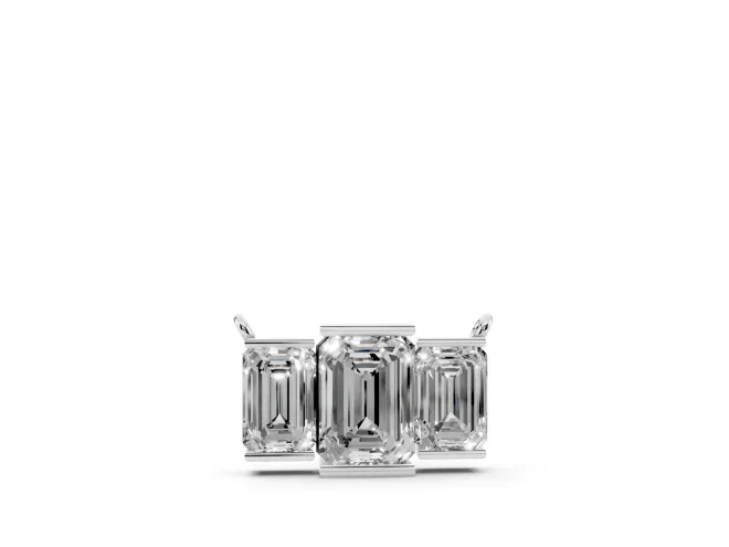 Emerald Cut Lab-Grown Diamond Three-Stone Bar Pendant Necklace | Bar Prong Ends | Sterling Silver