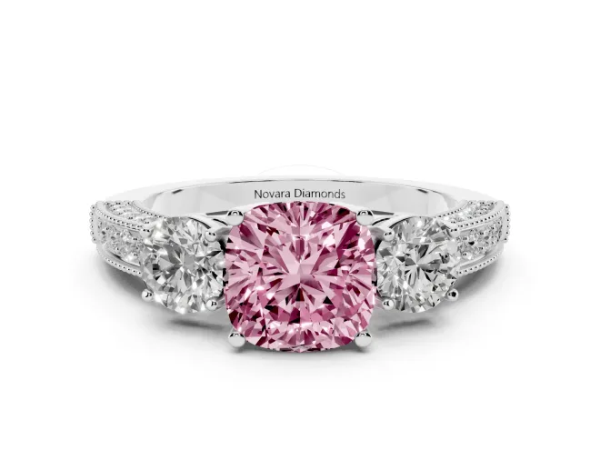 Cushion Cut Engagement Ring Setting for a Fancy Pink Lab-Grown Diamond | Sterling Silver - Design NV-24907