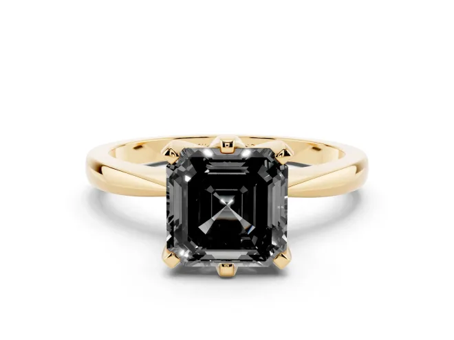 Asscher Cut Tapered Solitaire Engagement Ring Setting for a Black Center | Yellow Gold