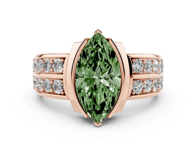 Marquise Half Bezel Engagement Ring Setting for a Fancy Green Lab-Grown Diamond | Double Row Channel Band | Rose Gold