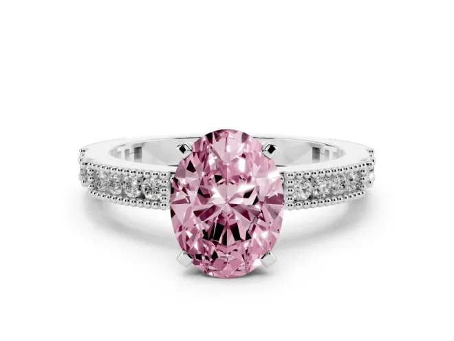 Oval Vintage Pavé Engagement Ring Setting for a Fancy Pink Lab-Grown Diamond | White Gold