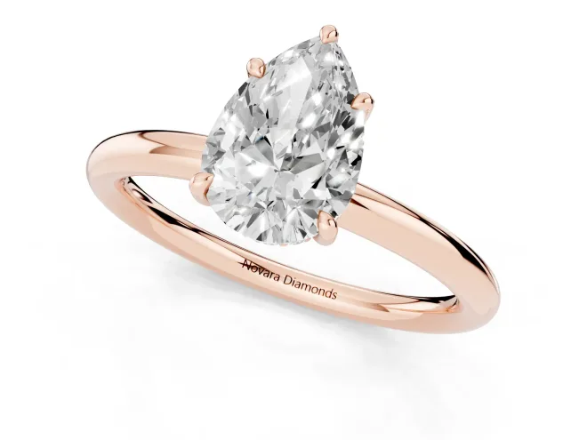 Pear Cut Diamond Solitaire Ring Set in Rose gold with Thin Band and Prong Setting – second view