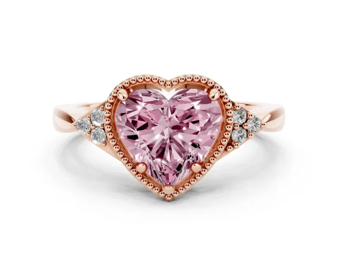 Heart-Shaped Milgrain Frame Engagement Ring Setting for a Fancy Pink Lab-Grown Diamond | Rose Gold