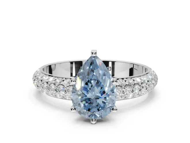 Pear-Shaped Domed Pavé Engagement Ring Setting for a Fancy Blue Lab-Grown Diamond | Platinum