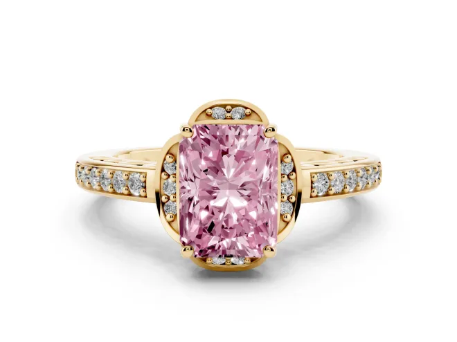 Radiant Cut Floral Pavé Engagement Ring Setting for a Fancy Pink Lab-Grown Diamond | Yellow Gold
