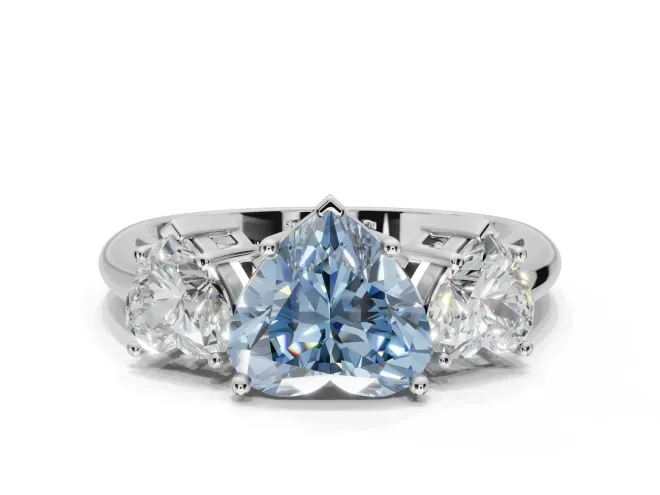 Heart-Shaped Three Stone Engagement Ring Setting for a Fancy Blue Lab-Grown Diamond | Plain Band | White Gold