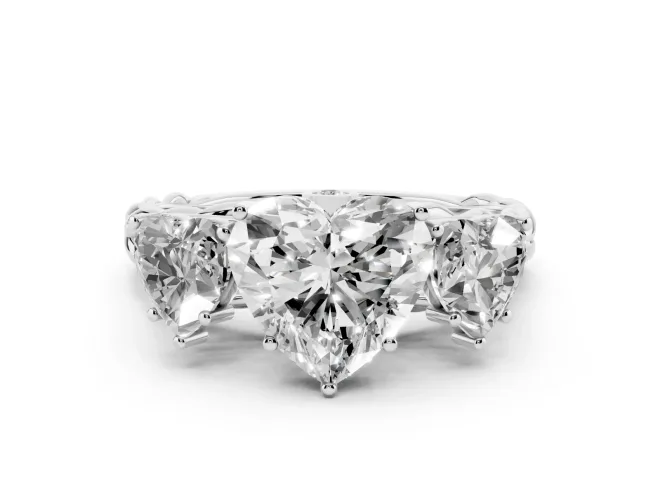 Heart Cut Diamond Three-Stone Ring Set in Silver with Braided Band