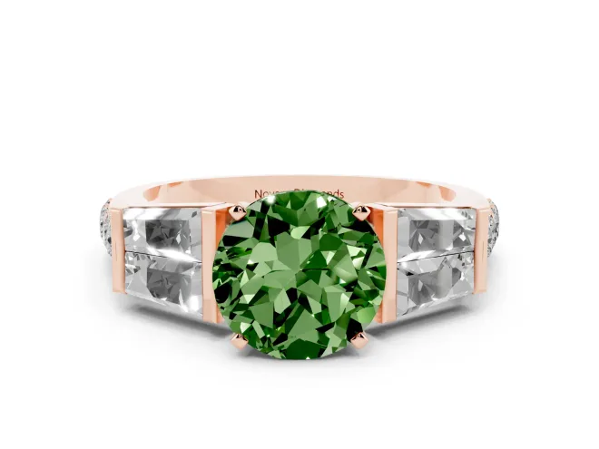 Round Channel Set Baguette Engagement Ring Setting for a Fancy Green Lab-Grown Diamond | Rose Gold