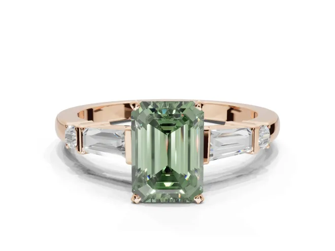 Emerald Cut Tapered Baguette Engagement Ring Setting for a Fancy Green Lab-Grown Diamond | Rose Gold