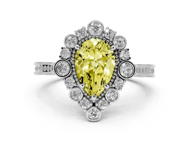 Pear-Shaped Halo Engagement Ring Setting for a Fancy Yellow Lab-Grown Diamond | Sterling Silver - Design NV-24753