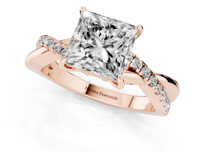 Princess Cut Diamond Twisted Pavé Band Ring Set in Rose gold with Prong Setting – second view