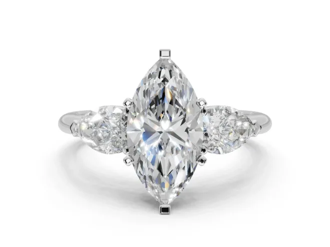 Marquise Three-Stone Engagement Ring Setting | Pear Side Stones | Sterling Silver