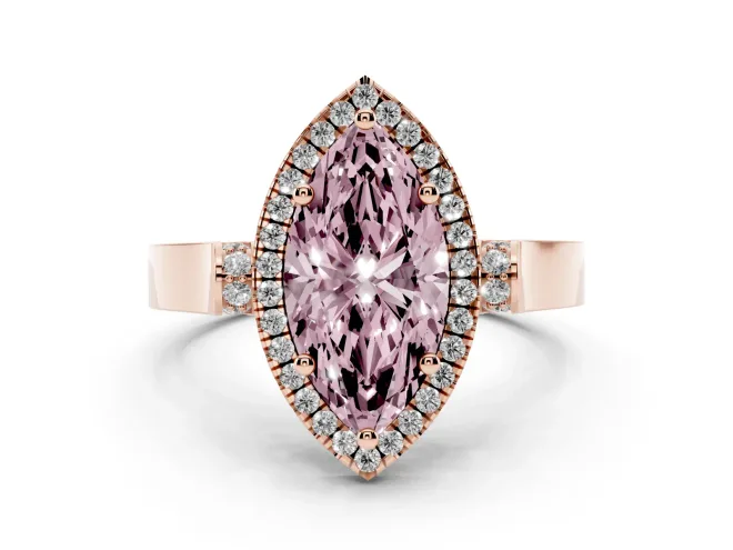 Marquise Halo Engagement Ring Setting for a Fancy Pink Lab-Grown Diamond | Pavé Panel Shoulders | Rose Gold