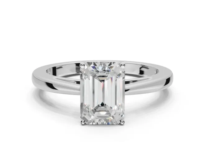 Emerald Cut Cathedral Solitaire Engagement Ring Setting | Open Shoulders | White Gold