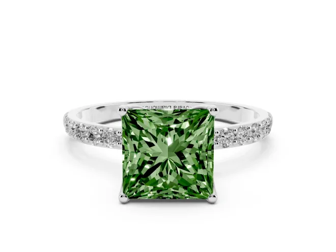 Princess Cut Pavé Engagement Ring Setting for a Fancy Green Lab-Grown Diamond | Slim Band | Platinum