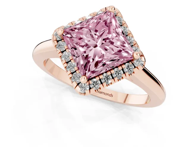 Princess Cut Halo Engagement Ring Setting for a Fancy Pink Lab-Grown Diamond | Plain Polished Band | Rose Gold – second view