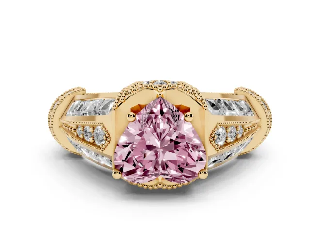 Heart-Shaped Vintage Milgrain Engagement Ring Setting for a Fancy Pink Lab-Grown Diamond | Hidden Halo | Yellow Gold