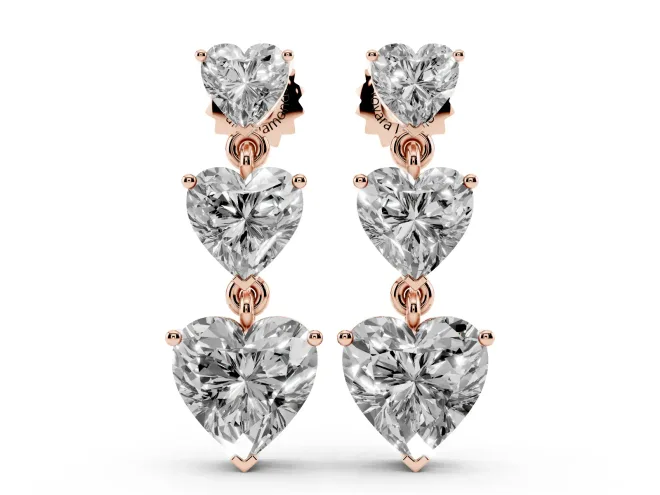 Heart Lab-Grown Diamond Graduated Triple Drop Earrings | Linked Hearts | Rose Gold