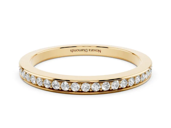 Round Lab-Grown Diamond Low Profile Pavé Wedding Band | Three-Quarter Eternity | Yellow Gold