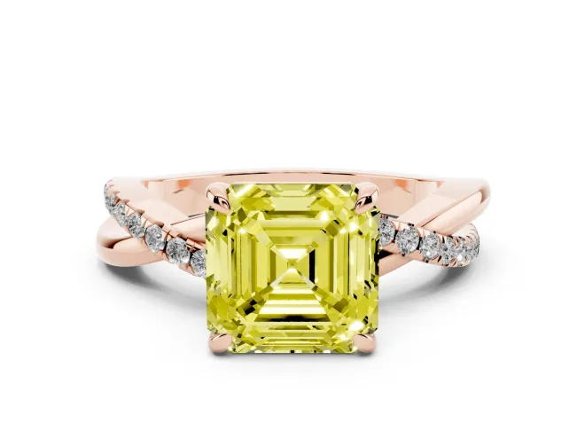 Asscher Cut Twist Engagement Ring Setting for a Fancy Yellow Lab-Grown Diamond | Rose Gold