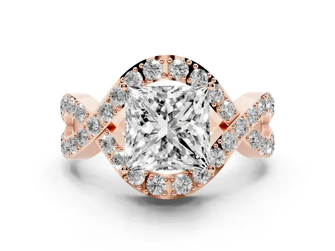 Princess Cut Infinity Twist Pavé Engagement Ring Setting | Crossover Ribbons | Rose Gold