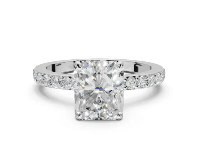 Radiant Cut Hidden Halo Engagement Ring Setting | Sterling Silver