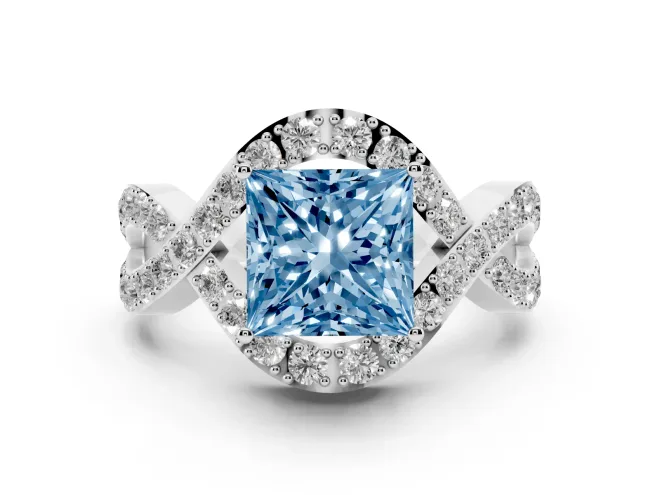 Princess Cut Infinity Twist Engagement Ring Setting for a Fancy Blue Lab-Grown Diamond | Pavé Ribbons | Sterling Silver