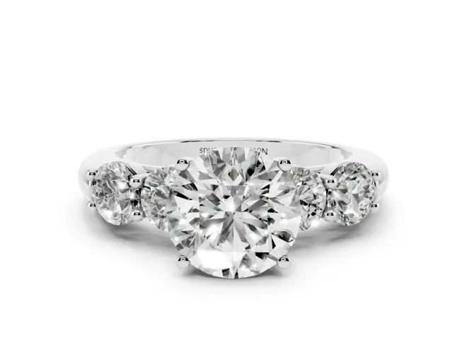 Round Cut Diamond Five-Stone Prong Set Ring Set in Silver with Classic Band