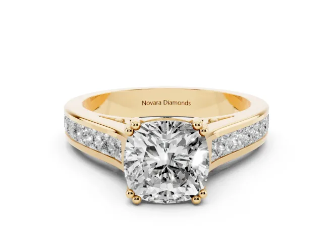 Cushion Cut Cathedral Channel Set Engagement Ring Setting | Double Claw Prongs | Yellow Gold
