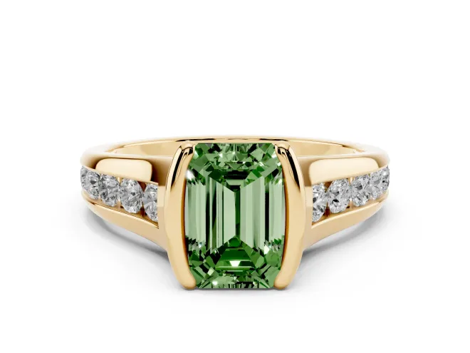 Emerald Cut Half Bezel Engagement Ring Setting for a Fancy Green Lab-Grown Diamond | Yellow Gold