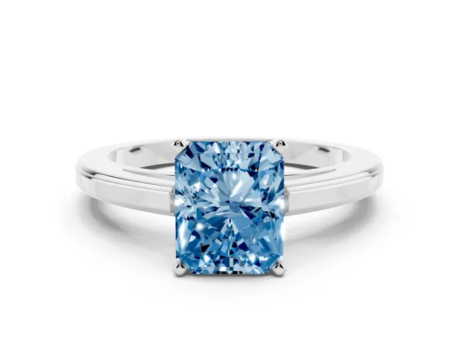 Radiant Cut Solitaire Engagement Ring Setting for a Fancy Blue Lab-Grown Diamond | Stepped Flat Band | Platinum