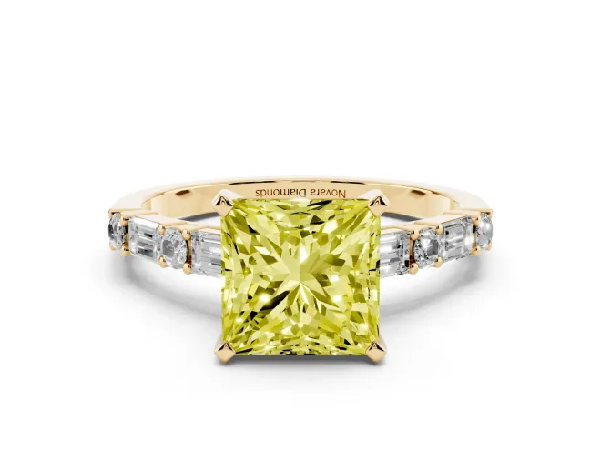 Princess Cut Baguette Side Stone Engagement Ring Setting for a Fancy Yellow Lab-Grown Diamond | Yellow Gold