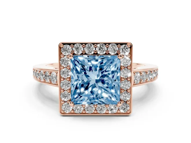 Princess Cut Framed Halo Engagement Ring Setting for a Fancy Blue Lab-Grown Diamond | Rose Gold